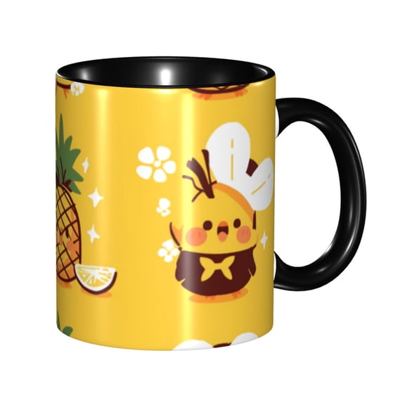 Cute Smiley Pineapple Coffee Mug Fun Custom Ceramic Mugs 11oz Black