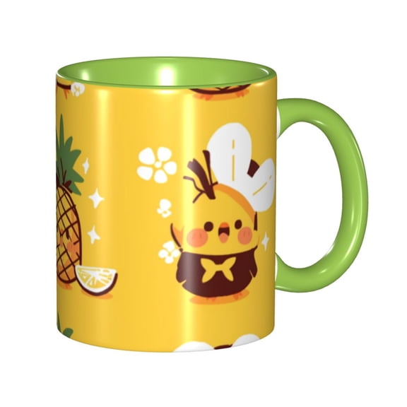 Cute Smiley Pineapple Coffee Mug Fun Custom Ceramic Mugs 11oz Green