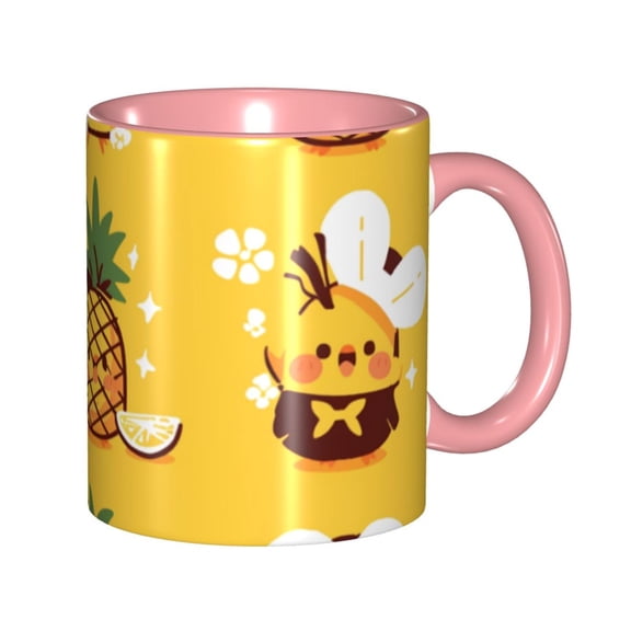 Cute Smiley Pineapple Coffee Mug Fun Custom Ceramic Mugs 11oz Pink