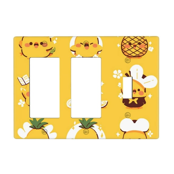 Cute Smiley Pineapple Switch Cover Decorative Wall Plate 3-Gang 2-Decor 1-Toggle Standard Size