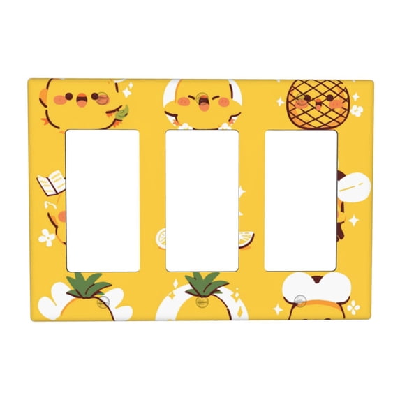 Cute Smiley Pineapple Switch Cover Decorative Wall Plate 3-Gang Standard Size