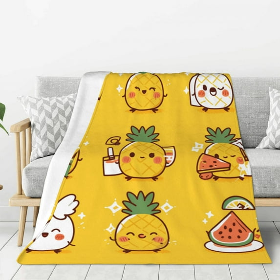 Cute Smiley Pineapple Watermelon Lightweight Plush Fuzzy Cozy Soft Blankets 40"X30"