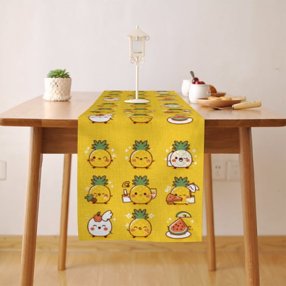 Cute Smiley Pineapple Watermelon Table Runner, Seasonal Fall Winter Kitchen Dining Table Decoration for Home Party Decor 13 x 108 Inch