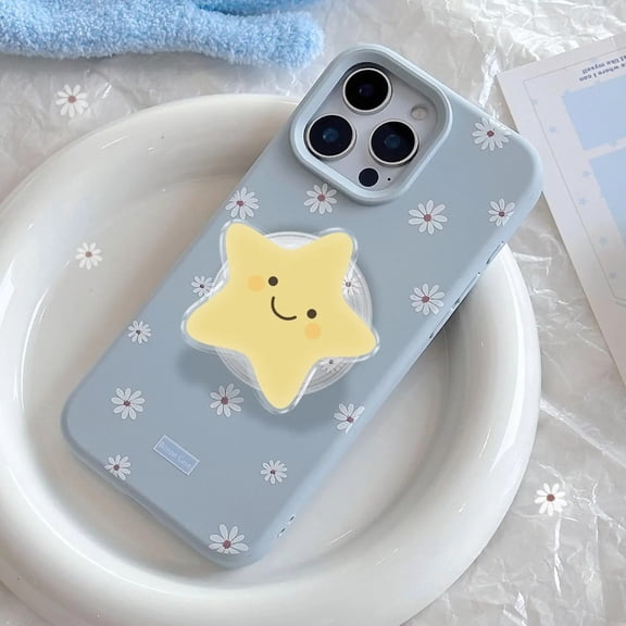 Cute Smiley Star Phone Grip, Kawaii Acrylic Phone Holder Stand, Yellow Phone Accessory