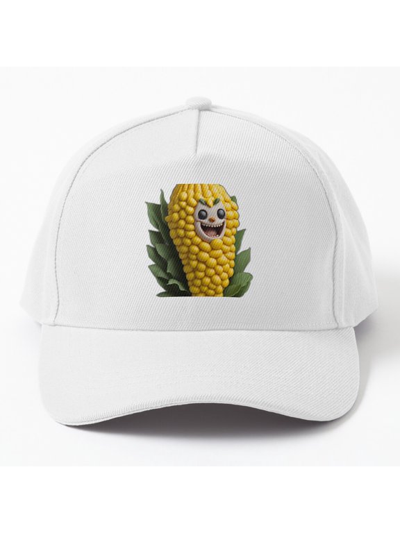 Cute Smiling Corn Baseball Hat, Vegetable Farm Character Graphic Design, Classic Cap