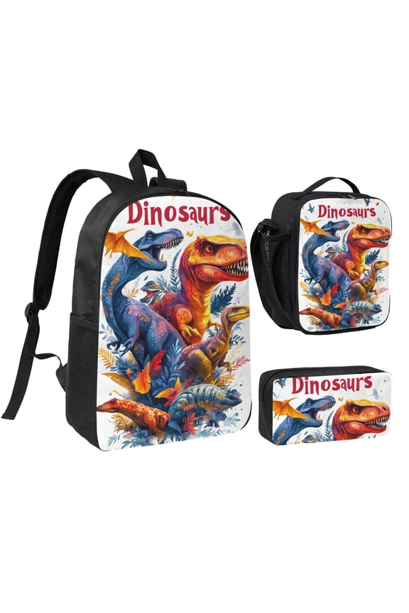 Cute Smiling Dino Backpack 17 Inch Set with Lunch Bag and CaseDurableTravel Bag Combo for Work Commuting Daily Use