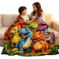 Cute Smiling Dinosaur Throw Blanket for Kids, 3D Dinosaur Blanket for Boys & Girls, Cozy Fleece Dinosaurs HD Digital Print Flannel Blanket, for Dino-Lover (A, 60×50 in)