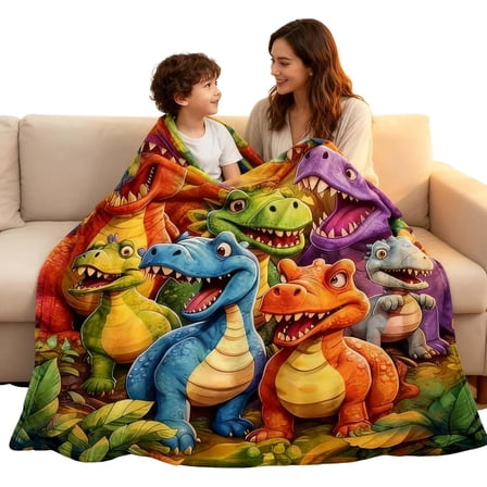 Cute Smiling Dinosaur Throw Blanket for Kids, 3D Dinosaur Blanket for Boys & Girls, Cozy Fleece Dinosaurs HD Digital Print Flannel Blanket, for Dino-Lover (A, 60×50 in)