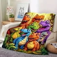 thumbnail image 1 of Cute Smiling Dinosaurs Blanket HD Digital Print Flannel, Soft Funny Lightweight Flannel Blanket Contemporary Animal Theme, All-Season, for Room Decor, Sofa Bed (31*47Inch), 1 of 8