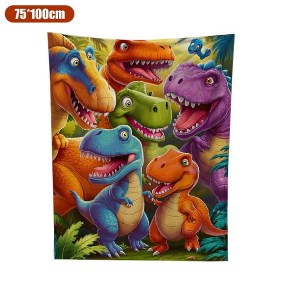 Cute Smiling Dinosaurs HD Digital Print Flannel Blanket, Lightweight Colorful Flannel Throw Blanket, Soft Funny Throw Dinosaurs Blankets for Kids Birthday