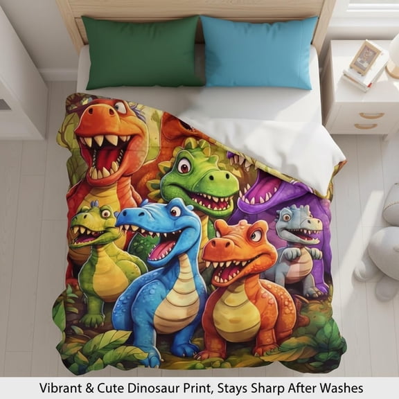 Cute Smiling Dinosaurs HD Digital Print Flannel, Dinosaur Throw Blanket, Cozy, Soft, Warm, Fleece Dino Blanket for Kids, Boys and Girls, Contemporary Animal Theme(A, 70×100CM/27.56×39.37In)
