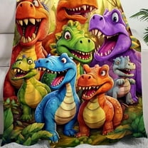 Cute Smiling Dinosaurs HD Digital Print Flannel, Soft Funny Throw Blanket with Animal Theme, Lightweight Warm Throw for All-Season Use on Couch, Bed and Travel(1PCS)