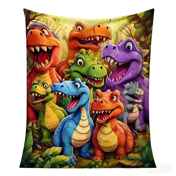 Cute Smiling Dinosaurs Hd Digital Print Flannel, Lightweight Flannel Throw Blanket, Cute Smiling Dinosaurs Hd Digital Print, Contemporary Animal Theme All-Season (1 Set, 150x130cm)