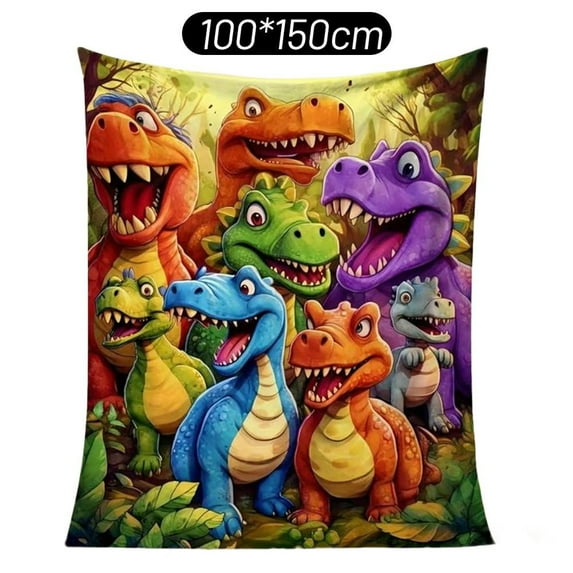 Cute Smiling Dinosaurs Hd Digital Print Flannel, Lightweight Flannel Throw Blanket, Cute Smiling Dinosaurs Hd Digital Print, Contemporary Animal Theme All-Season