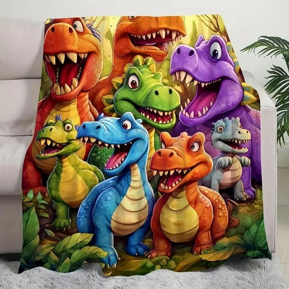 Cute Smiling Dinosaurs Hd Digital Print Flannel, Lightweight Flannel Throw Blanket, Cute Smiling Dinosaurs Hd Digital Print, Contemporary Animal Theme All-Season(39.4 * 59.1in)