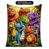 Cute Smiling Dinosaurs Hd Digital Print Flannel, Lightweight Flannel Throw Blanket, Cute Smiling Dinosaurs Hd Digital Print, Contemporary Animal Theme All-Season