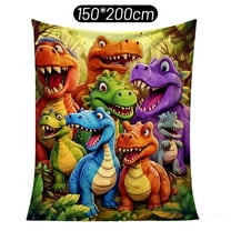 Cute Smiling Dinosaurs Hd Digital Print Flannel, Soft Funny Lightweight Flannel Throw Blanket, Colorful Dinos Print Gift, Contemporary Animal Theme All-Season