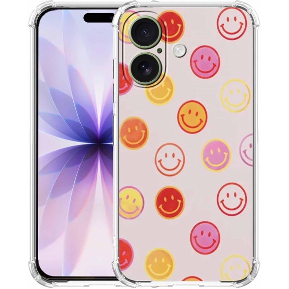 Cute Smiling Face Case Compatible with iPhone 17, Colourful Smile Collage, Unique Trendy TPU Bumper Case for iPhone 17