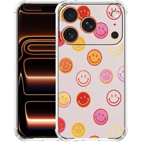 Cute Smiling Face Case Compatible with iPhone 17 Pro Max, Colourful Smile Collage, Unique Trendy TPU Bumper Case for iPhone 17 Pro Max