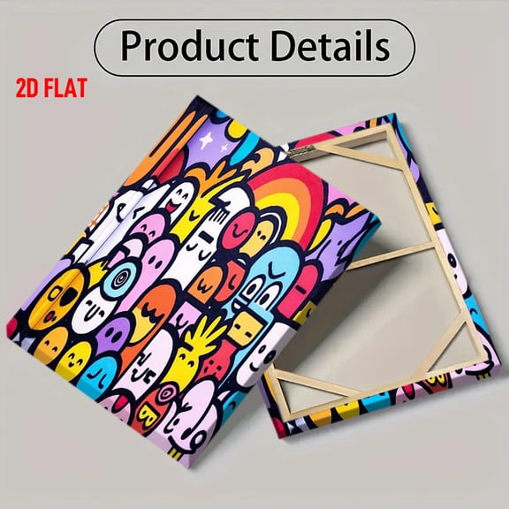 Cute Smiling Faces Wall Art - Pastel Smiling People Color-Coded Emotions (Pink, Blue, Yellow, Green, Purple) Wrapped Canvas Frame - Room Decor,, Bedroom, Playroom - Soft Pastel Healing Decorative