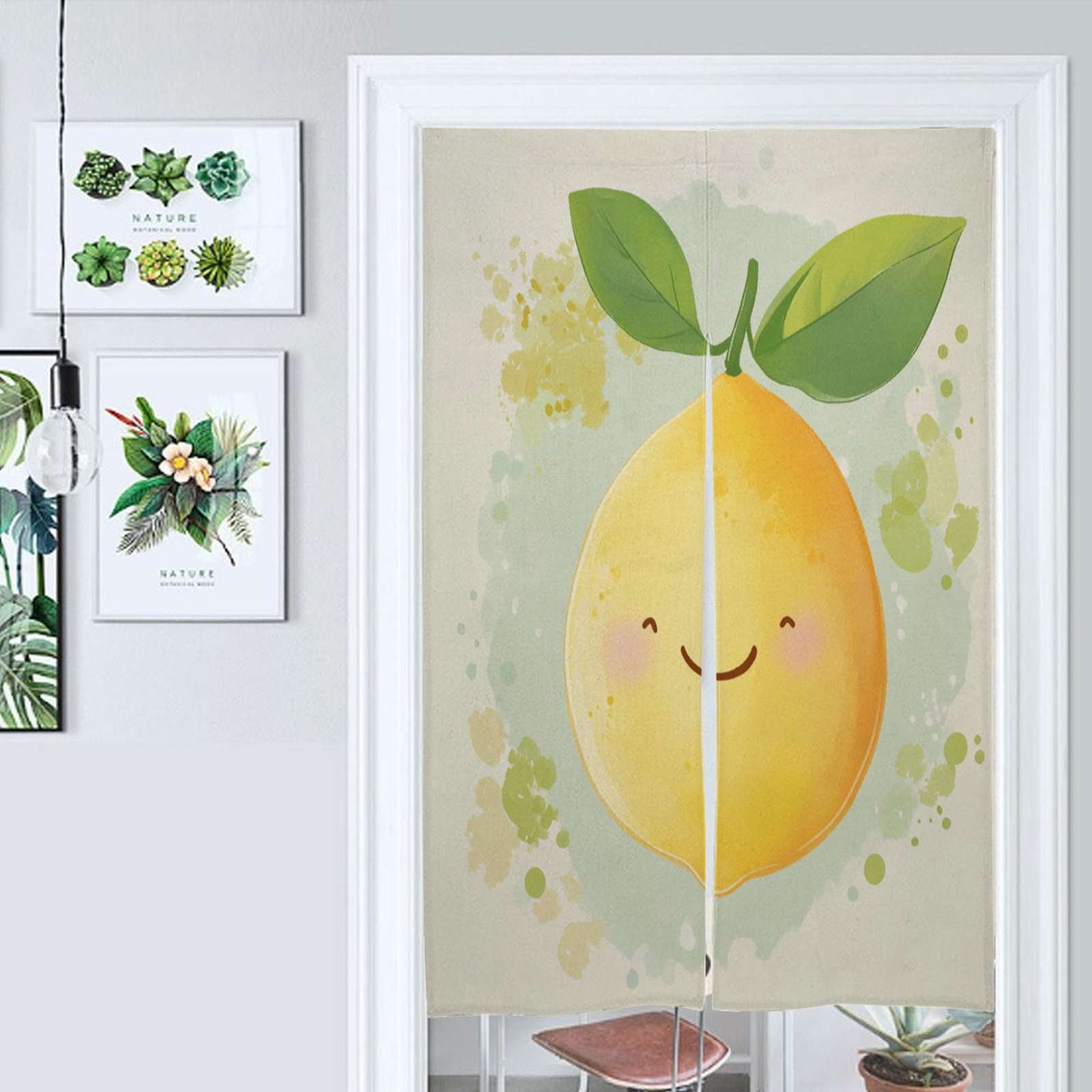 Cute Smiling Lemon Illustration Door Curtain Nordic Living Room