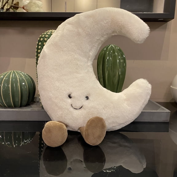 Cute Smiling Moon Plush Pillow, Ultra-Soft Celestial Stuffed Animal for Nursery Decor, Bedtime Buddy & Baby Shower Gift