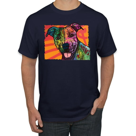 Cute Smiling Neon Pitbull Dog Breed Dog Lover Men's Graphic T-Shirt, Navy, 5XL