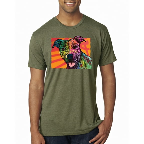Cute Smiling Neon Pitbull Dog Breed Dog Lover Mens Premium Tri Blend T-Shirt, Military Green, Medium