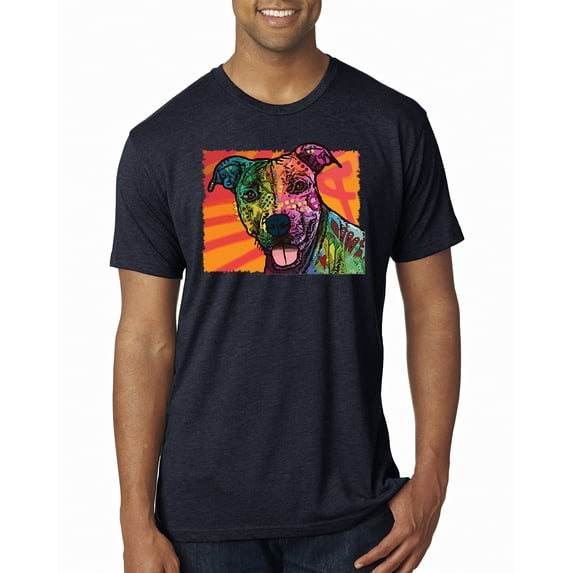 Cute Smiling Neon Pitbull Dog Breed Dog Lover Mens Premium Tri Blend T-Shirt, Vintage Navy, 2XL