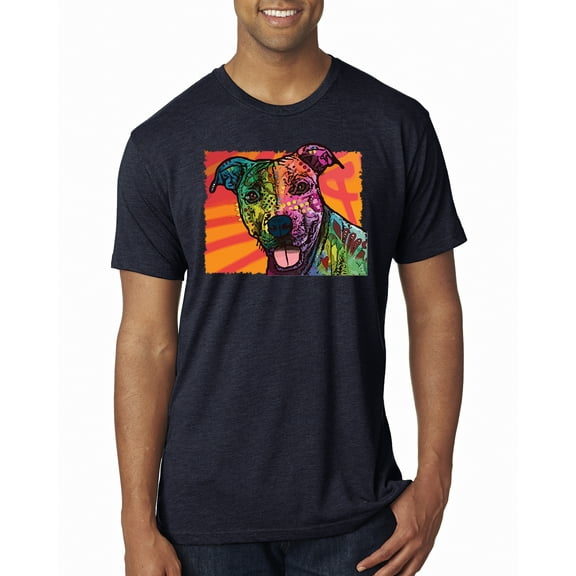 Cute Smiling Neon Pitbull Dog Breed Dog Lover Mens Premium Tri Blend T-Shirt, Vintage Navy, 2XL