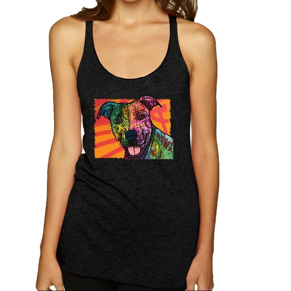 Cute Smiling Neon Pitbull Dog Breed Dog Lover Tri-Blend Racerback Tank Top, Vintage Black, X-Large