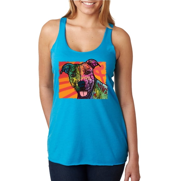 Cute Smiling Neon Pitbull Dog Breed Dog Lover Tri-Blend Racerback Tank Top, Vintage Turquoise, Large
