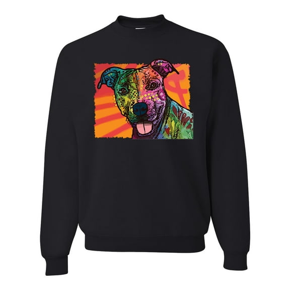 Cute Smiling Neon Pitbull Dog Breed Dog Lover Unisex Crewneck Graphic Sweatshirt, Black, 3XL