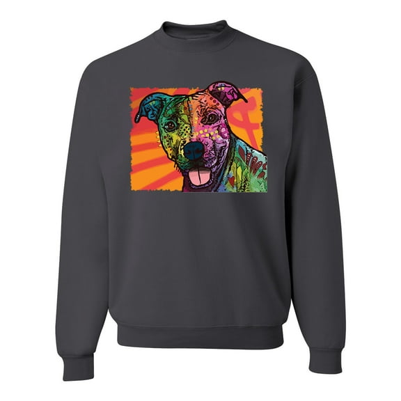 Cute Smiling Neon Pitbull Dog Breed Dog Lover Unisex Crewneck Graphic Sweatshirt, Charcoal, 2XL