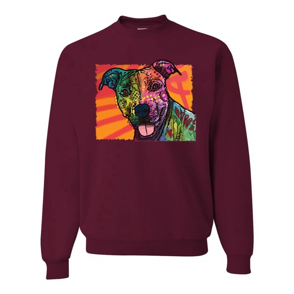 Cute Smiling Neon Pitbull Dog Breed Dog Lover Unisex Crewneck Graphic Sweatshirt, Maroon, 3XL