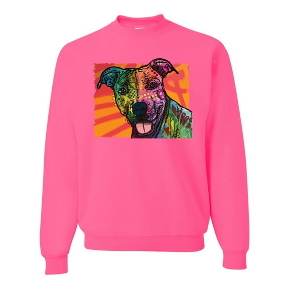 Cute Smiling Neon Pitbull Dog Breed Dog Lover Unisex Crewneck Graphic Sweatshirt, Neon Pink, X-Large
