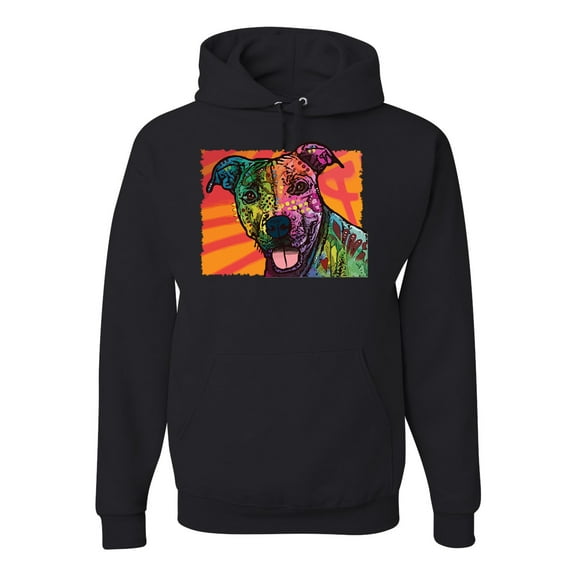 Cute Smiling Neon Pitbull Dog Breed Dog Lover Unisex Graphic Hoodie Sweatshirt, Black, Small