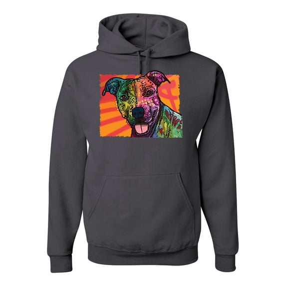 Cute Smiling Neon Pitbull Dog Breed Dog Lover Unisex Graphic Hoodie Sweatshirt, Charcoal, 3XL
