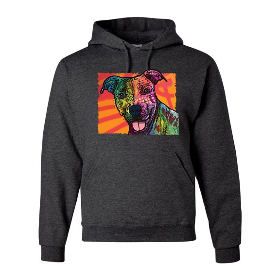 Cute Smiling Neon Pitbull Dog Breed Dog Lover Unisex Graphic Hoodie Sweatshirt, Heather Black, 3XL