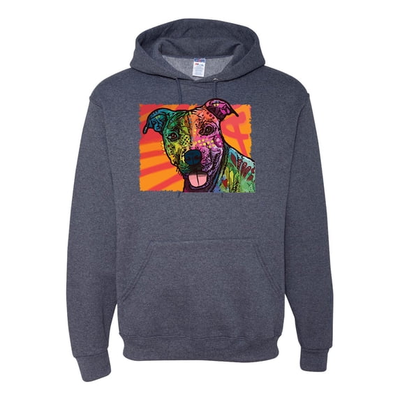 Cute Smiling Neon Pitbull Dog Breed Dog Lover Unisex Graphic Hoodie Sweatshirt, Vintage Heather Navy, 3XL
