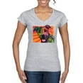 thumbnail image 1 of Cute Smiling Neon Pitbull Dog Breed Dog Lover Womenâ€™s Standard V-Neck Tee, Heather Grey, X-Large, 1 of 3