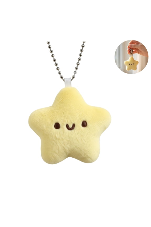 Cute Smiling Star Plush Keychain with Squeaker, Soft Fluffy Yellow Star Squeaky Plush Pendant, Kawaii Mini Stuffed Star Bag Charm for Backpack Handbag Decor Gift