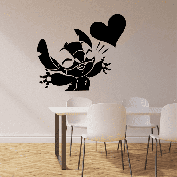 Cute Smiling Stitch Adorable Stitch Lilo and Stich Disney Movie SIlhouette Disney Wall Sticker Wall Art Decal Vinyl Decal Home Decor Room Living Room Bedroom Decoration Sticker Decal Size (18x20 inch)
