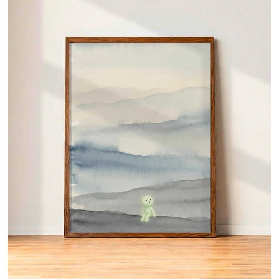 Cute Smiski Character in a Calm Minimal Nature Scene SMISKI MINIMALIST LANDSCAPE Wall Art Decor 16x24 UNFRAMED