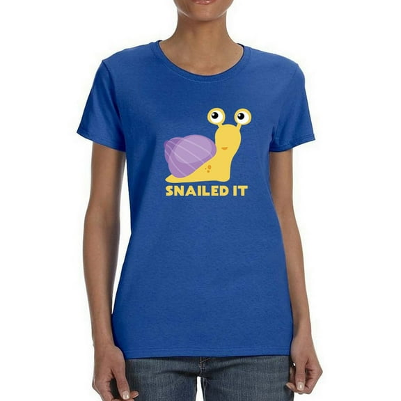 Cute Snail Graphic "Snailed It" Quote Underneath Women Royal Blue T-Shirt, Female Medium