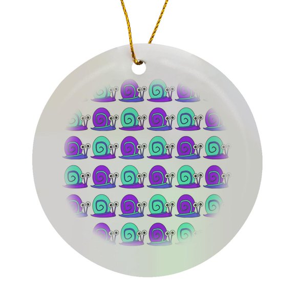 3drose, Cute Snail Print Blue and Purple, Circle Porcelain Ornament