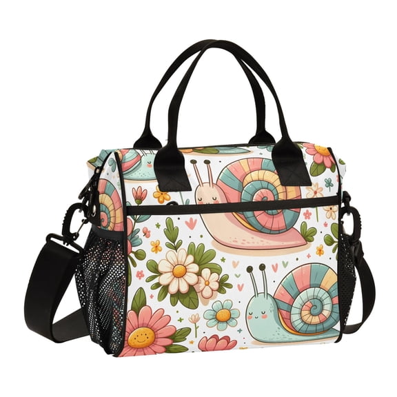 Cute Snails and Flower Lunch Bag Insulated Lunch Box Leakproof Reusable Cooler Tote Adjustable Shoulder Strap for Men Women 9L