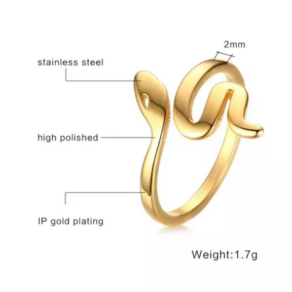 Cute Snake 18K Gold Plated Hollow Band Women's Wedding Opening Ring Size 6/7/8