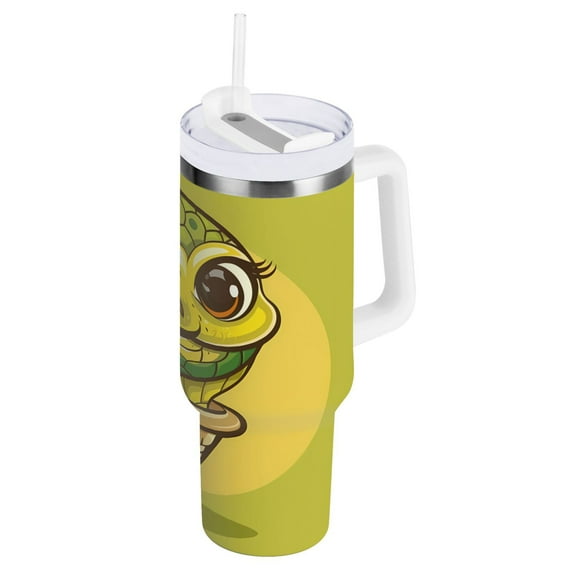 Cute Snake in Cone Tumbler with Handle and Straw Lid 40 oz Insulated Vacuum Water Bottle Stainless Steel Travel Cup