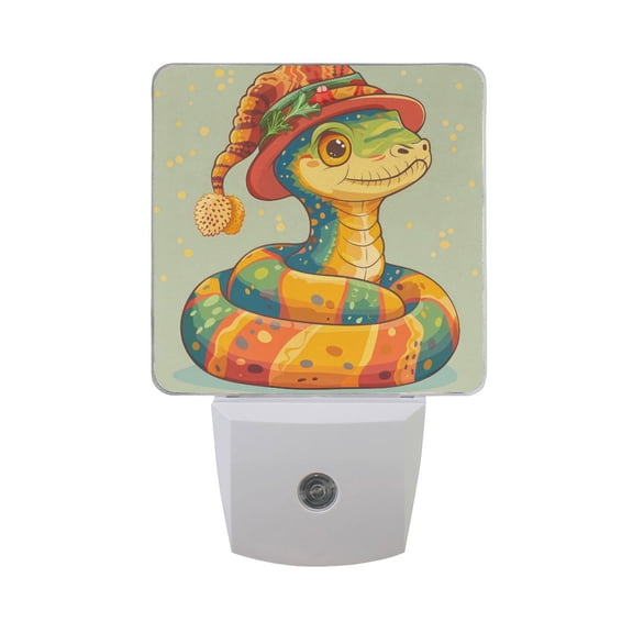 Cute Snake with Hat Night Light 2 Pack LED Nightlight Plug into Wall Dusk to Dawn Sensor Soft White